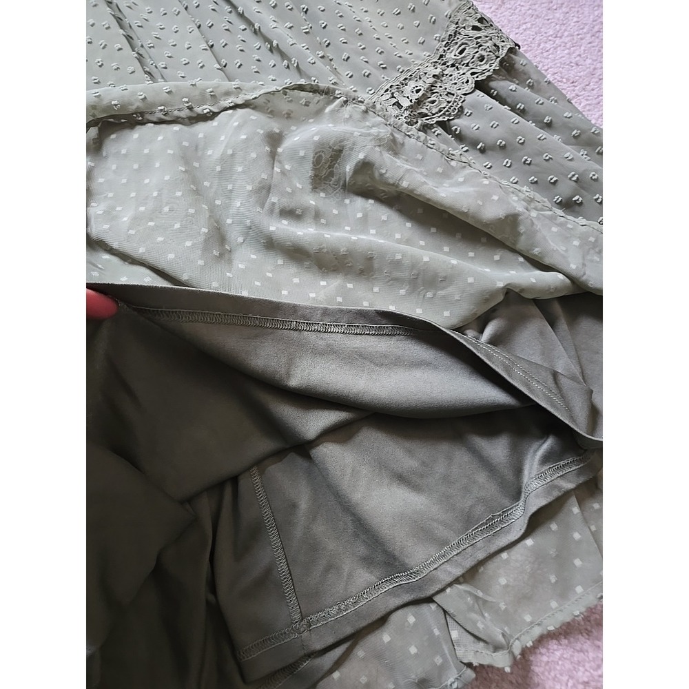 WATER LILY Lace Trim Olive Green Maxi Dress Size Medium M Tiered - Picture 12 of 16